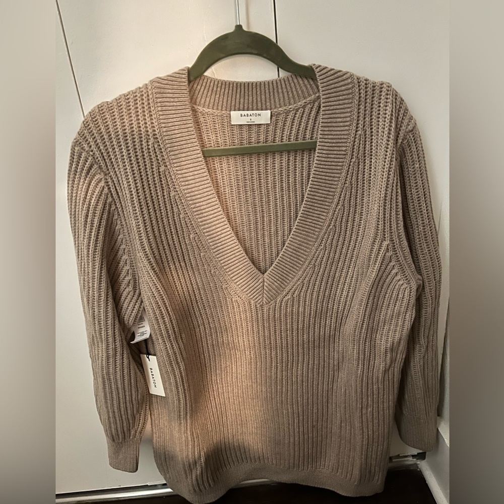 Aritzia Beige Merino Wool V-Neck